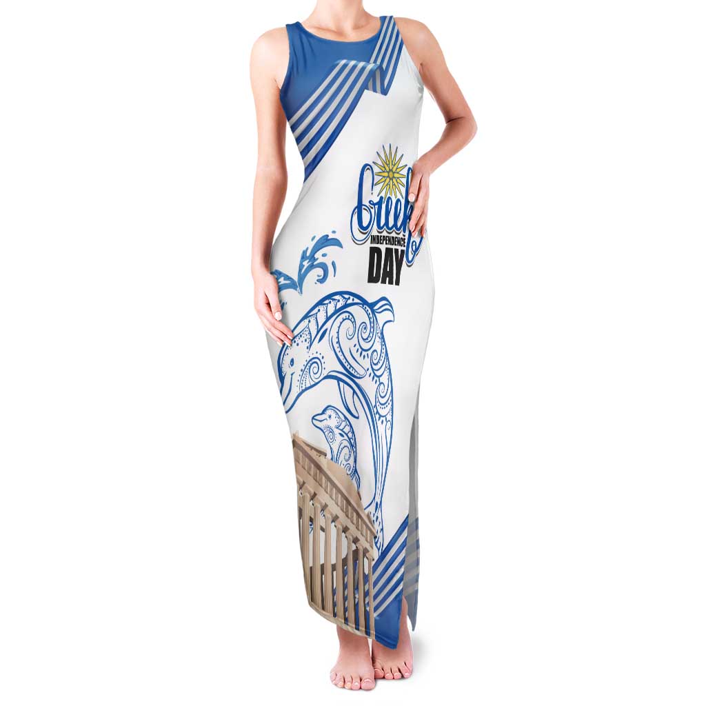 Personalized Greece Greek Independence Day Tank Maxi Dress Dolphin and Parthenon