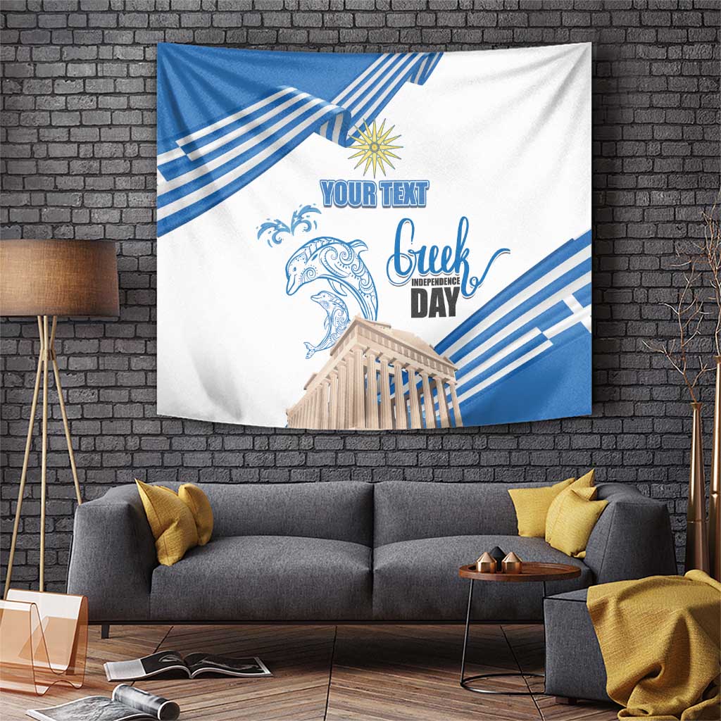 Personalized Greece Greek Independence Day Tapestry Dolphin and Parthenon