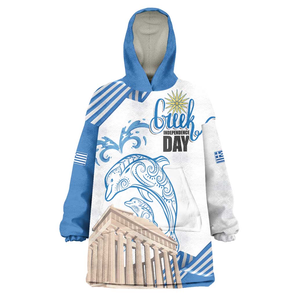 Personalized Greece Greek Independence Day Wearable Blanket Hoodie Dolphin and Parthenon