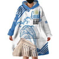Personalized Greece Greek Independence Day Wearable Blanket Hoodie Dolphin and Parthenon