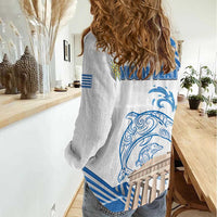 Personalized Greece Greek Independence Day Women Casual Shirt Dolphin and Parthenon