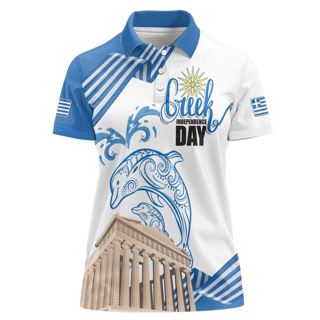 Personalized Greece Greek Independence Day Women Polo Shirt Dolphin and Parthenon