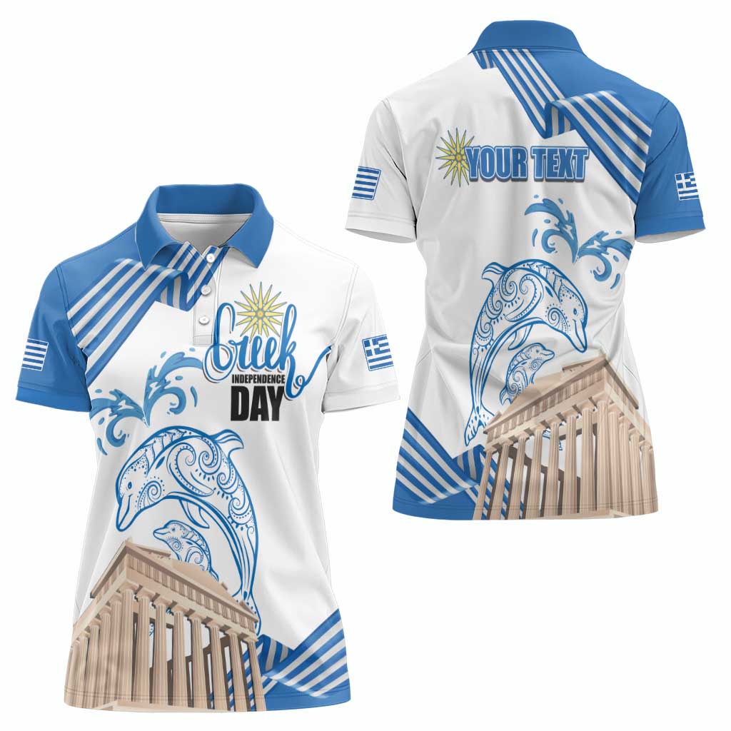 Personalized Greece Greek Independence Day Women Polo Shirt Dolphin and Parthenon