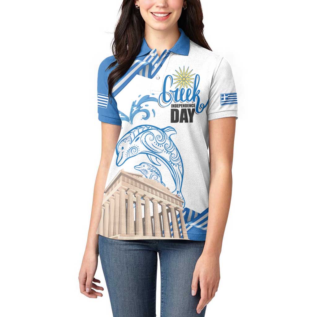 Personalized Greece Greek Independence Day Women Polo Shirt Dolphin and Parthenon