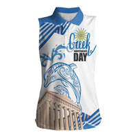Personalized Greece Greek Independence Day Women Sleeveless Polo Shirt Dolphin and Parthenon