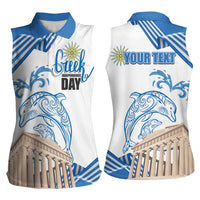 Personalized Greece Greek Independence Day Women Sleeveless Polo Shirt Dolphin and Parthenon