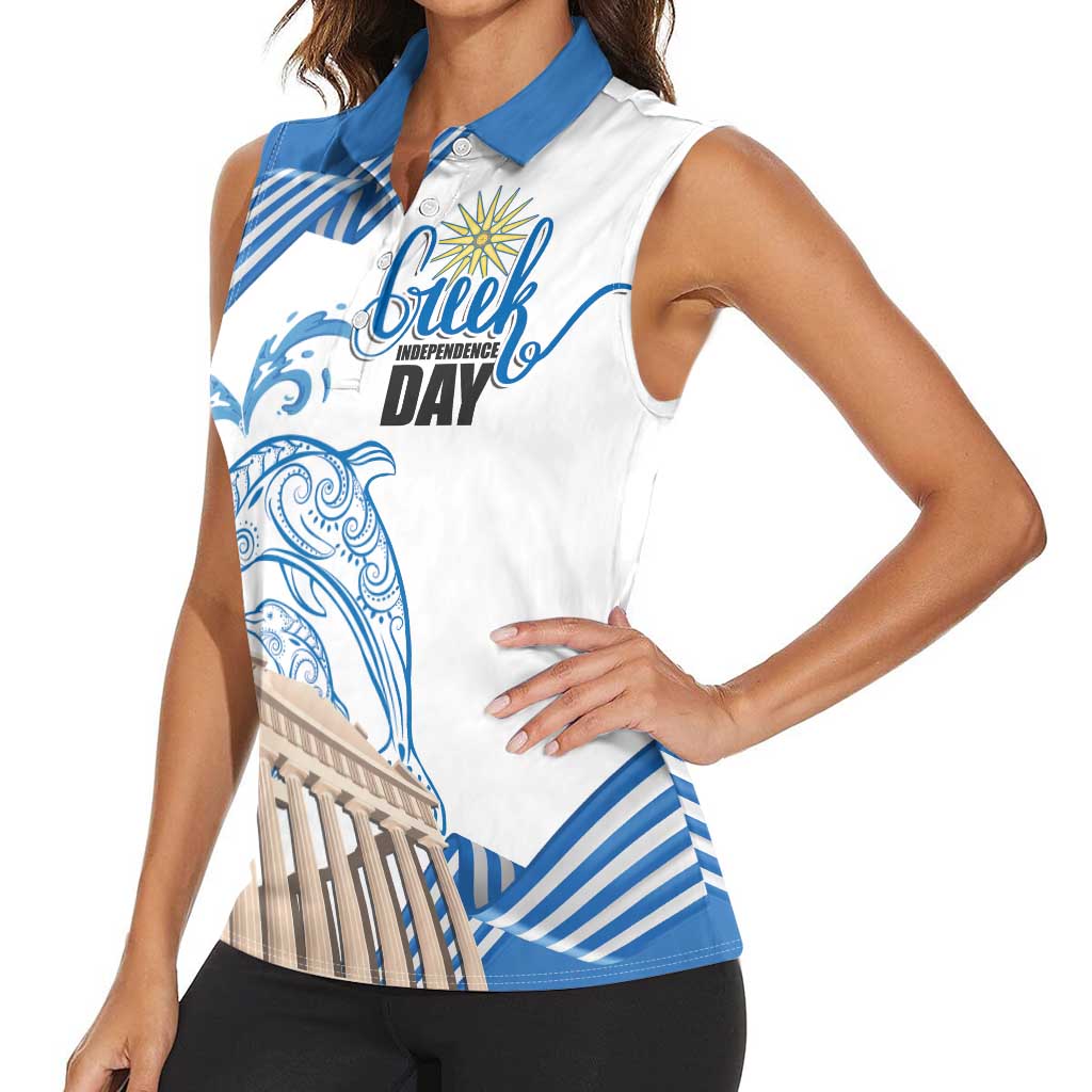 Personalized Greece Greek Independence Day Women Sleeveless Polo Shirt Dolphin and Parthenon