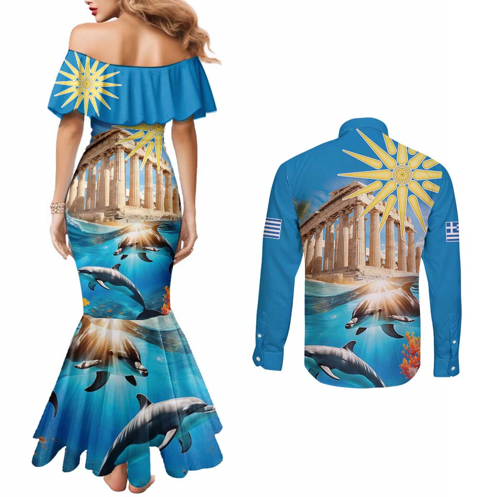 Greece Independence Day 25th March Couples Matching Mermaid Dress and Long Sleeve Button Shirt Scenery in Greece