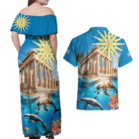 Greece Independence Day 25th March Couples Matching Off Shoulder Maxi Dress and Hawaiian Shirt Scenery in Greece