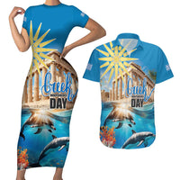 Greece Independence Day 25th March Couples Matching Short Sleeve Bodycon Dress and Hawaiian Shirt Scenery in Greece
