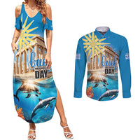 Greece Independence Day 25th March Couples Matching Summer Maxi Dress and Long Sleeve Button Shirt Scenery in Greece