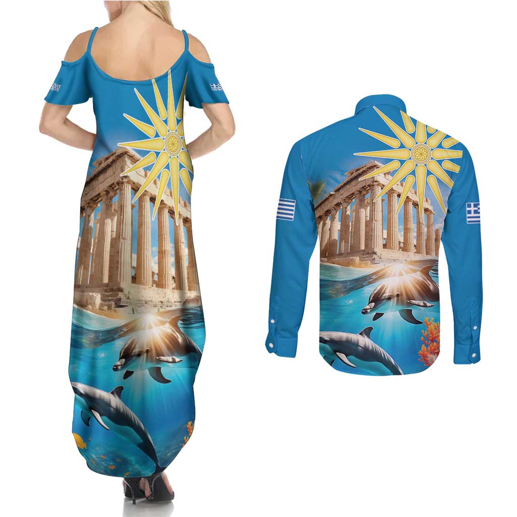 Greece Independence Day 25th March Couples Matching Summer Maxi Dress and Long Sleeve Button Shirt Scenery in Greece