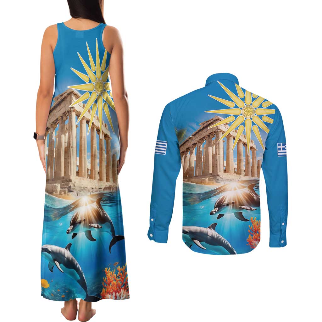 Greece Independence Day 25th March Couples Matching Tank Maxi Dress and Long Sleeve Button Shirt Scenery in Greece