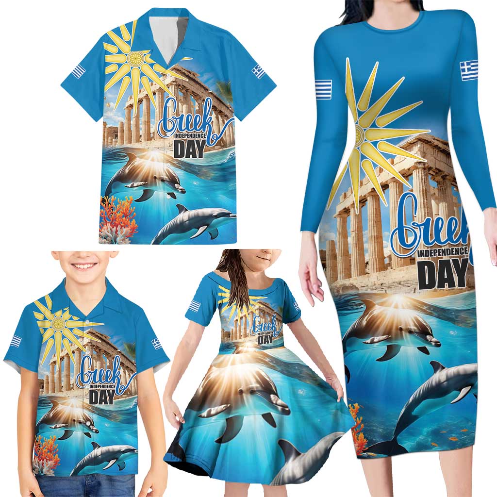 Greece Independence Day 25th March Family Matching Long Sleeve Bodycon Dress and Hawaiian Shirt Scenery in Greece