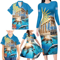 Greece Independence Day 25th March Family Matching Long Sleeve Bodycon Dress and Hawaiian Shirt Scenery in Greece
