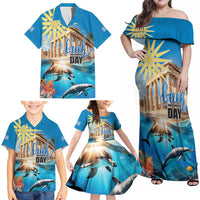 Greece Independence Day 25th March Family Matching Off Shoulder Maxi Dress and Hawaiian Shirt Scenery in Greece