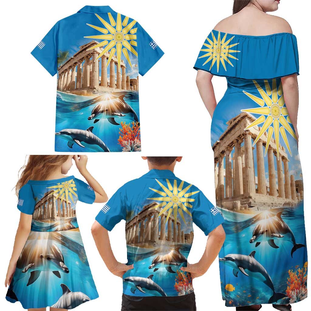 Greece Independence Day 25th March Family Matching Off Shoulder Maxi Dress and Hawaiian Shirt Scenery in Greece