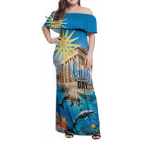 Greece Independence Day 25th March Family Matching Off Shoulder Maxi Dress and Hawaiian Shirt Scenery in Greece