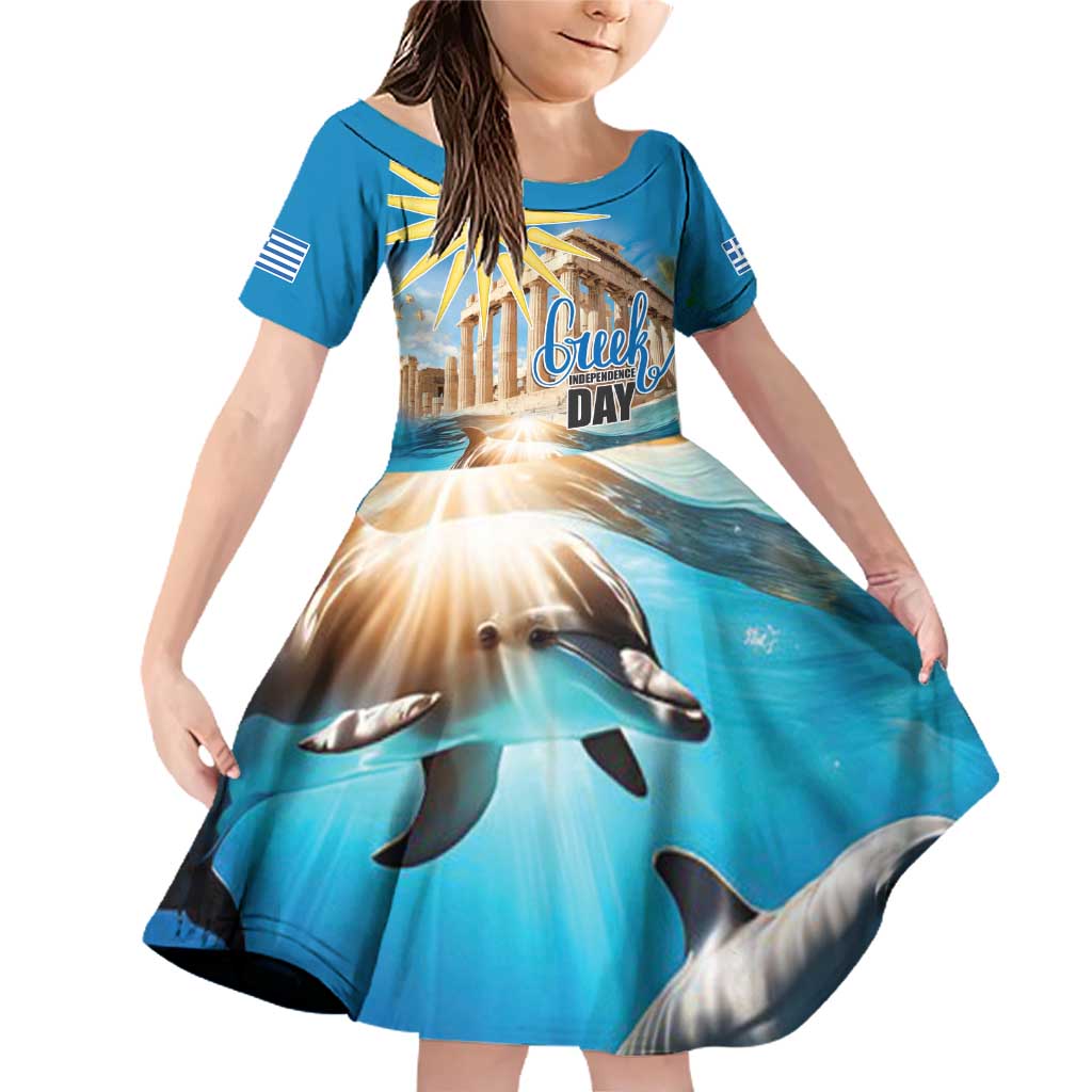 Greece Independence Day 25th March Family Matching Off Shoulder Short Dress and Hawaiian Shirt Scenery in Greece