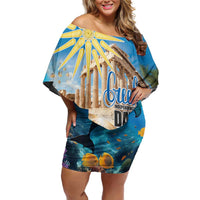Greece Independence Day 25th March Family Matching Off Shoulder Short Dress and Hawaiian Shirt Scenery in Greece