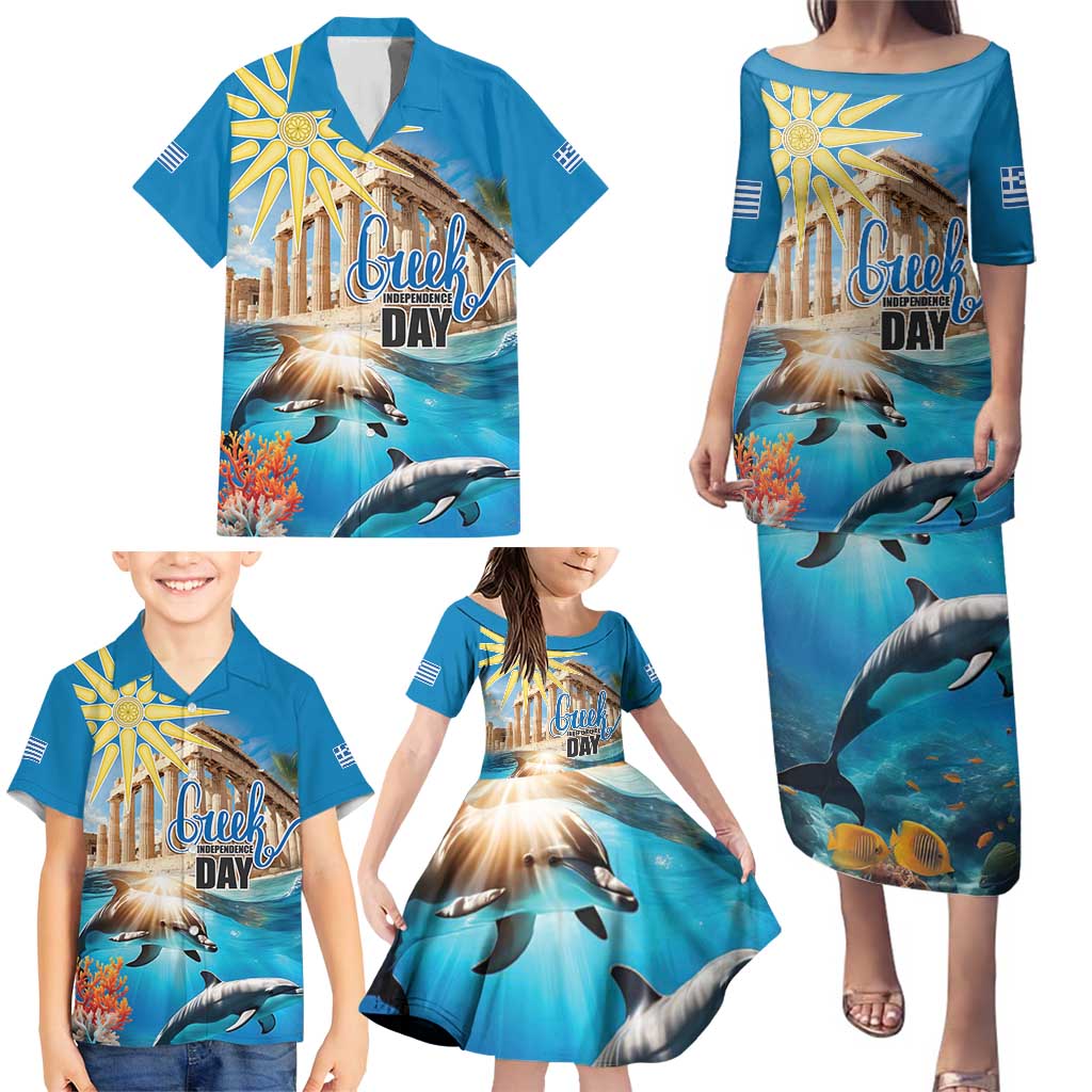 Greece Independence Day 25th March Family Matching Puletasi and Hawaiian Shirt Scenery in Greece