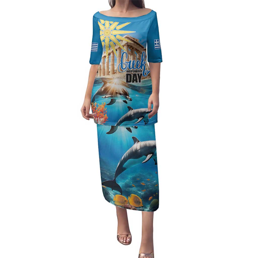 Greece Independence Day 25th March Family Matching Puletasi and Hawaiian Shirt Scenery in Greece