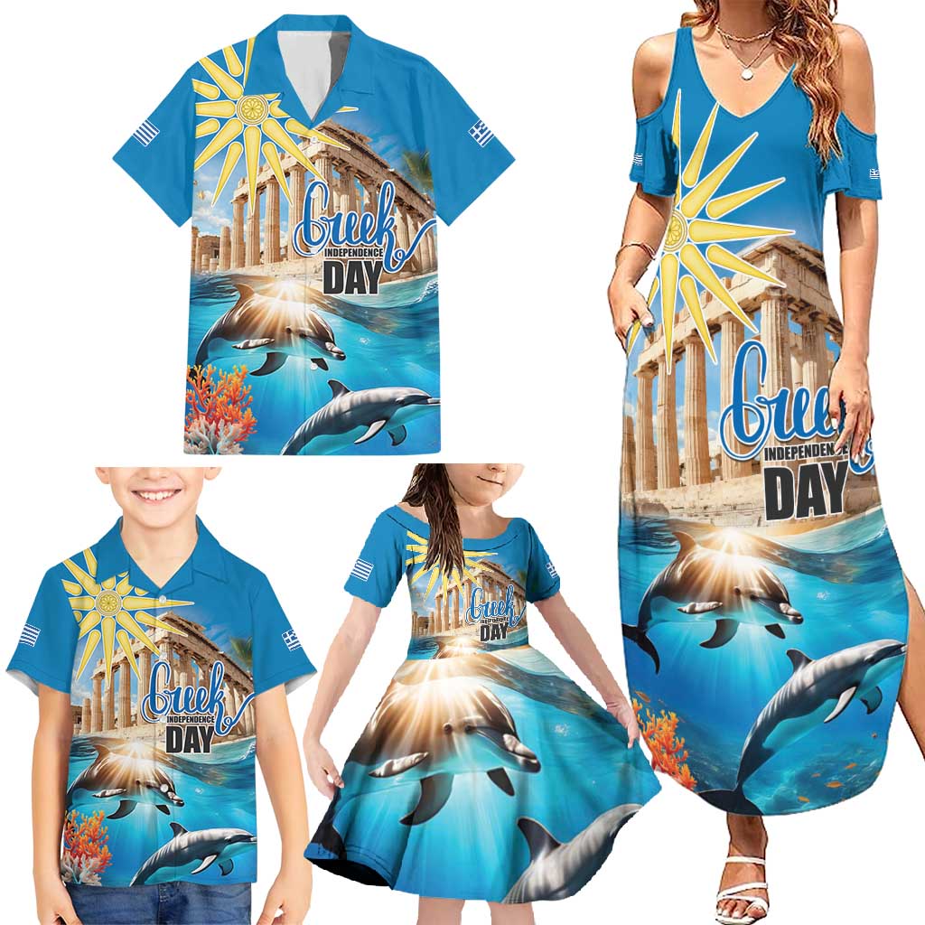 Greece Independence Day 25th March Family Matching Summer Maxi Dress and Hawaiian Shirt Scenery in Greece