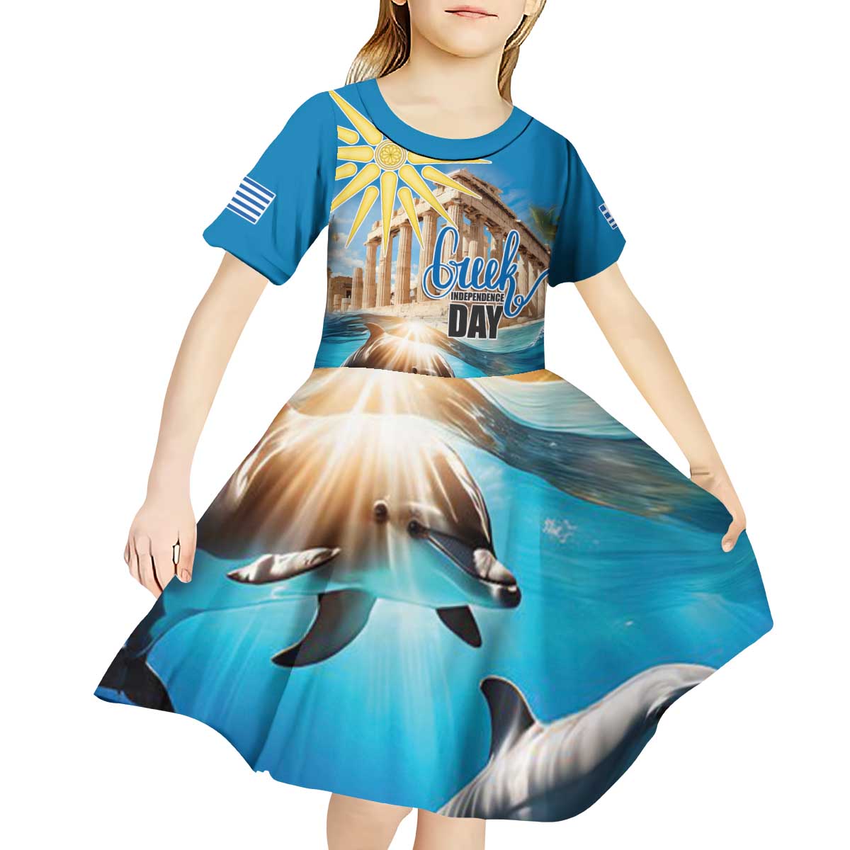 Greece Independence Day 25th March Kid Short Sleeve Dress Scenery in Greece