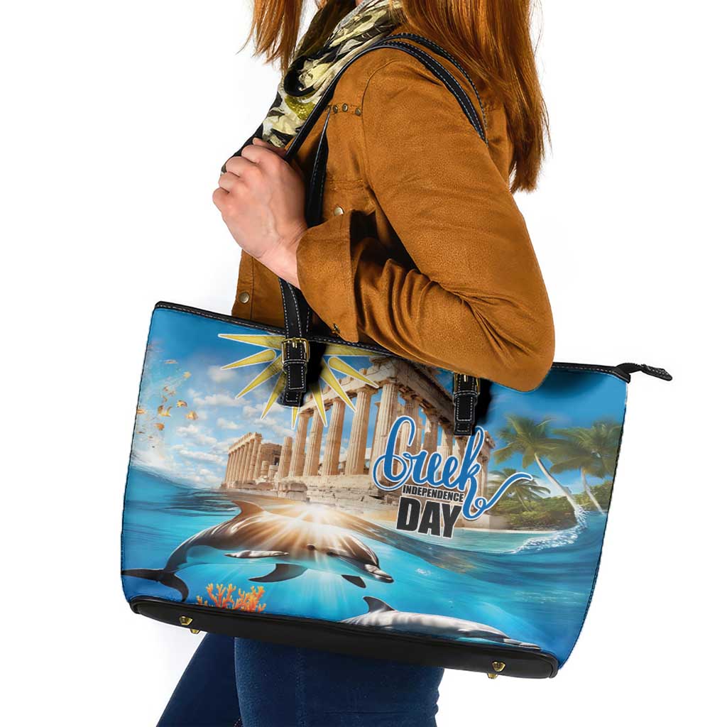 Greece Independence Day 25th March Leather Tote Bag Scenery in Greece