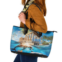 Greece Independence Day 25th March Leather Tote Bag Scenery in Greece
