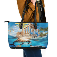 Greece Independence Day 25th March Leather Tote Bag Scenery in Greece