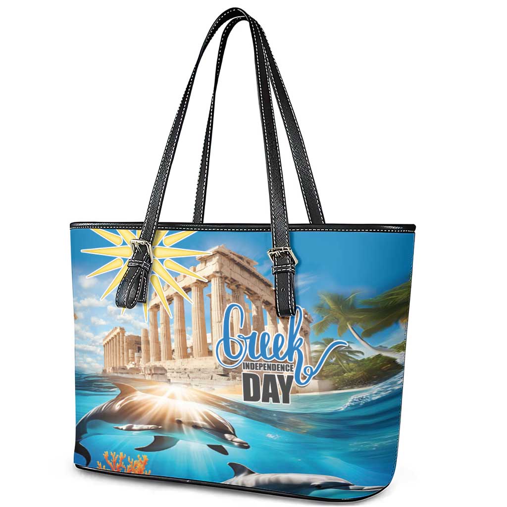 Greece Independence Day 25th March Leather Tote Bag Scenery in Greece