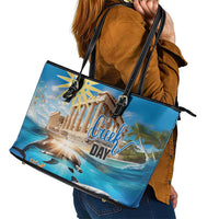 Greece Independence Day 25th March Leather Tote Bag Scenery in Greece