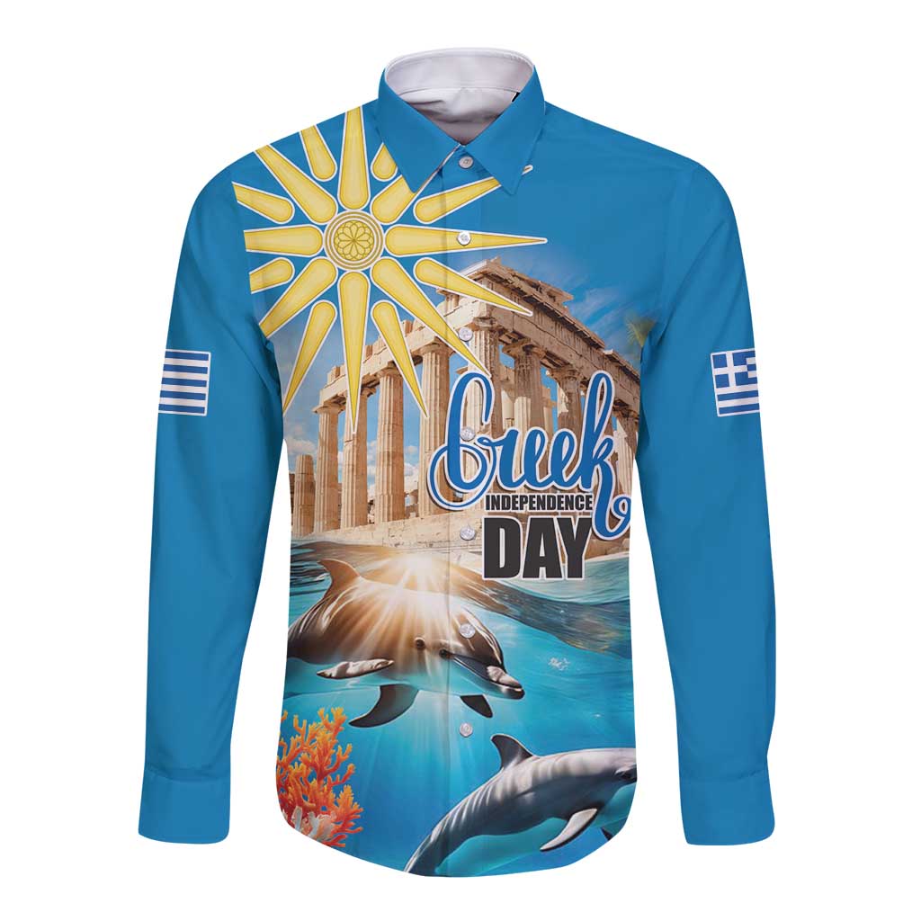Greece Independence Day 25th March Long Sleeve Button Shirt Scenery in Greece