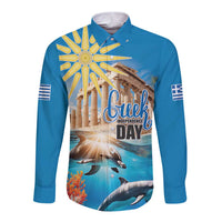 Greece Independence Day 25th March Long Sleeve Button Shirt Scenery in Greece