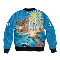 Greece Independence Day 25th March Sleeve Zip Bomber Jacket Scenery in Greece