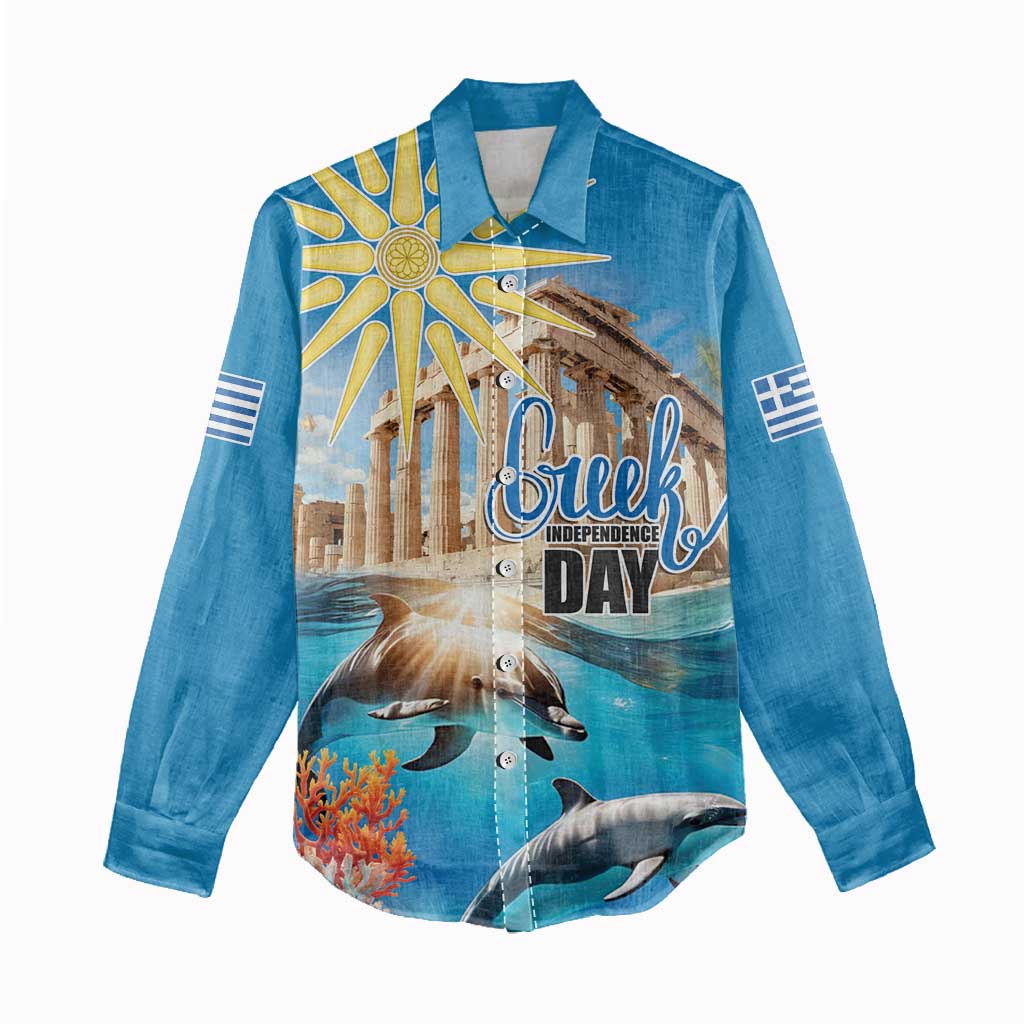 Greece Independence Day 25th March Women Casual Shirt Scenery in Greece