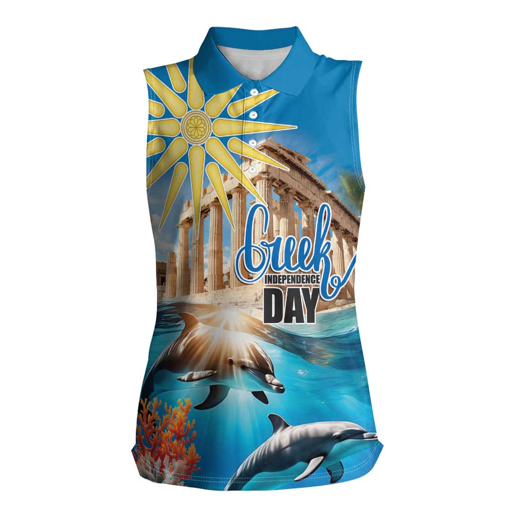 Greece Independence Day 25th March Women Sleeveless Polo Shirt Scenery in Greece