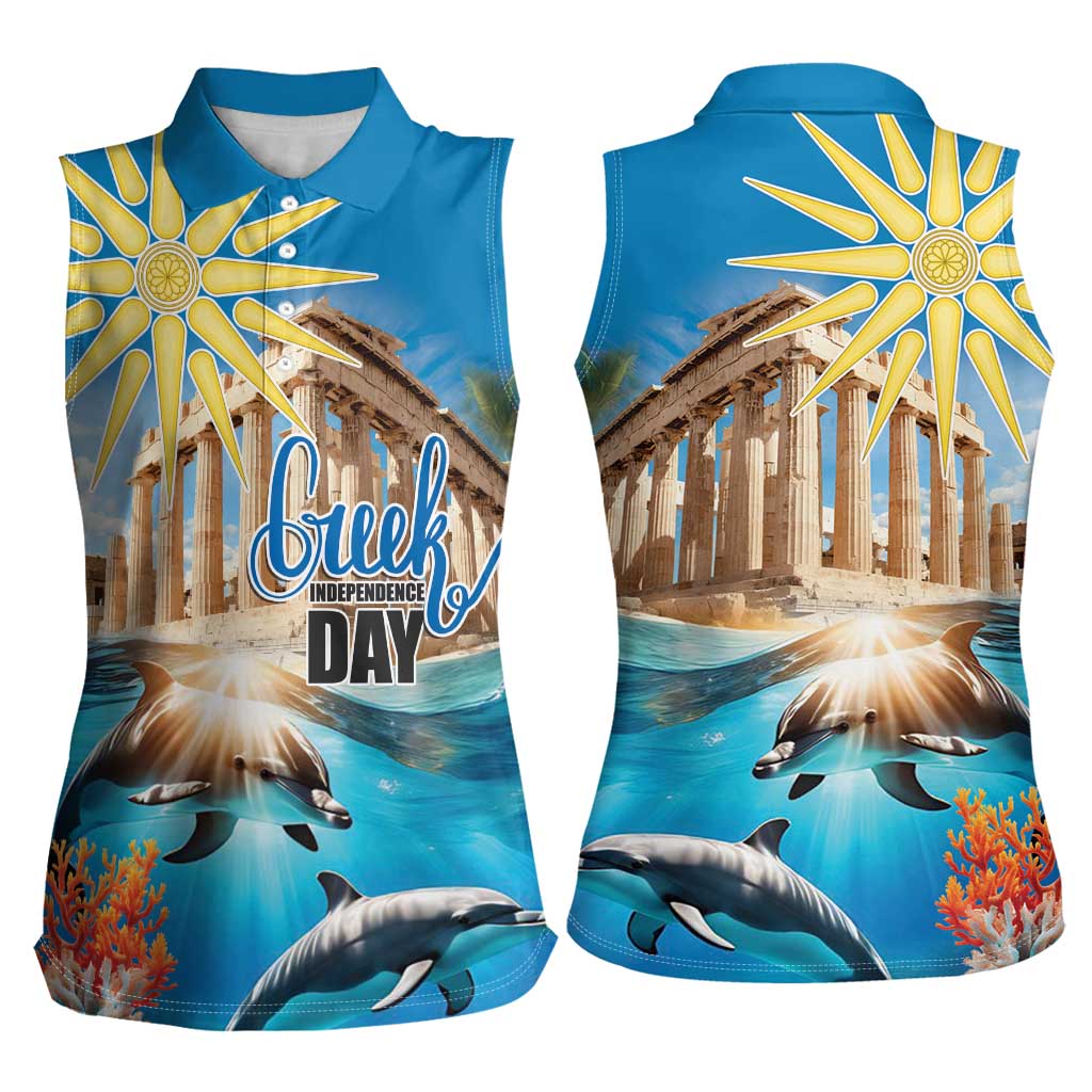 Greece Independence Day 25th March Women Sleeveless Polo Shirt Scenery in Greece