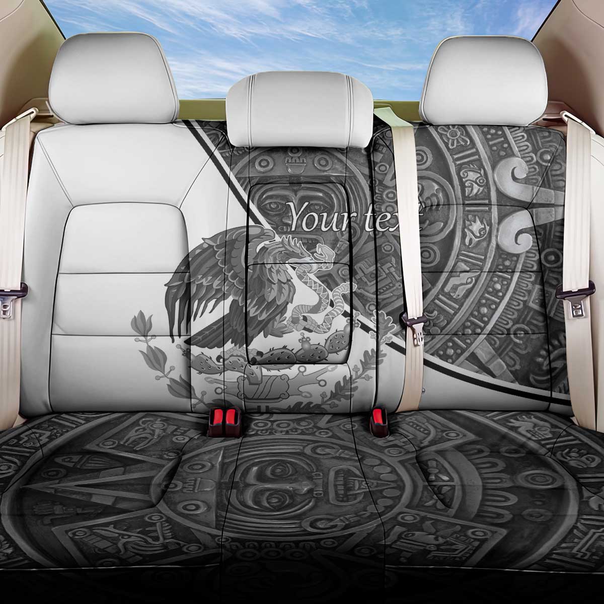 Personalized Mexico Aztec Calendar Back Car Seat Cover Flag and Coat of Arms