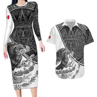 Personalized Mexico Aztec Calendar Couples Matching Long Sleeve Bodycon Dress and Hawaiian Shirt Flag and Coat of Arms