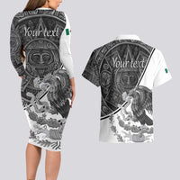 Personalized Mexico Aztec Calendar Couples Matching Long Sleeve Bodycon Dress and Hawaiian Shirt Flag and Coat of Arms