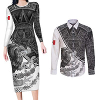 Personalized Mexico Aztec Calendar Couples Matching Long Sleeve Bodycon Dress and Long Sleeve Button Shirt Flag and Coat of Arms