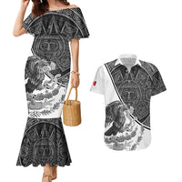 Personalized Mexico Aztec Calendar Couples Matching Mermaid Dress and Hawaiian Shirt Flag and Coat of Arms