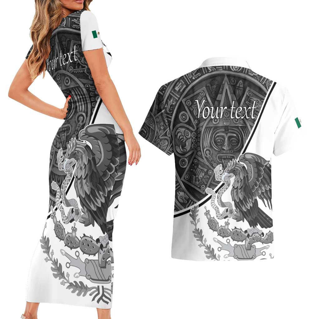Personalized Mexico Aztec Calendar Couples Matching Short Sleeve Bodycon Dress and Hawaiian Shirt Flag and Coat of Arms