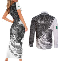 Personalized Mexico Aztec Calendar Couples Matching Short Sleeve Bodycon Dress and Long Sleeve Button Shirt Flag and Coat of Arms