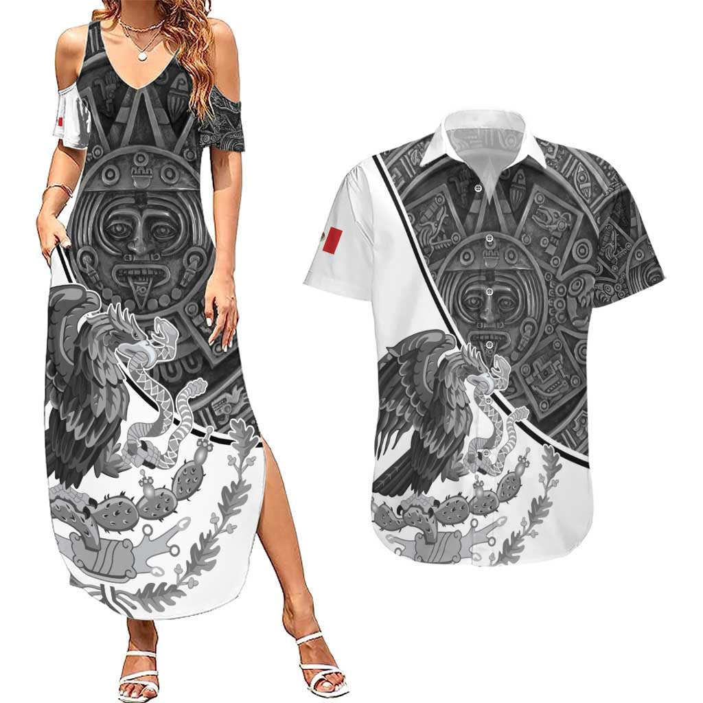 Personalized Mexico Aztec Calendar Couples Matching Summer Maxi Dress and Hawaiian Shirt Flag and Coat of Arms