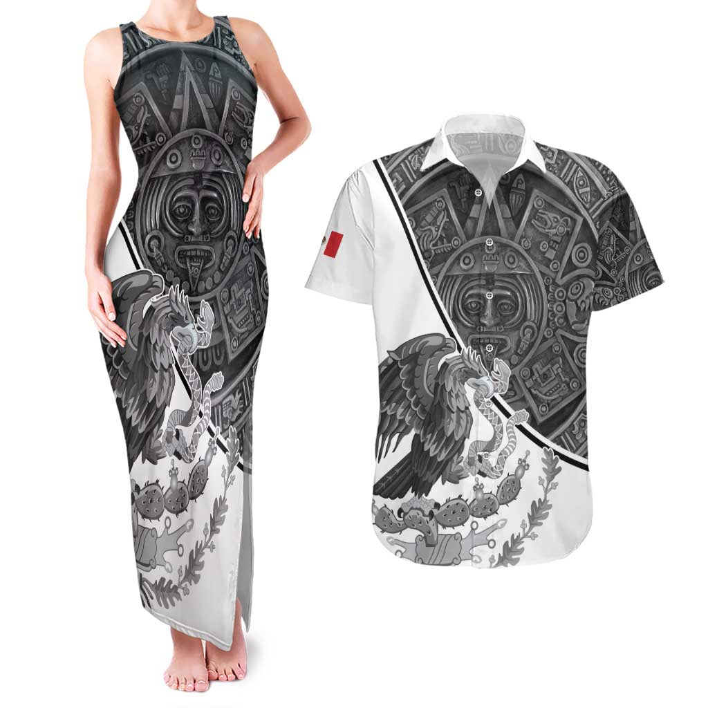 Personalized Mexico Aztec Calendar Couples Matching Tank Maxi Dress and Hawaiian Shirt Flag and Coat of Arms