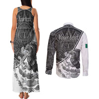 Personalized Mexico Aztec Calendar Couples Matching Tank Maxi Dress and Long Sleeve Button Shirt Flag and Coat of Arms
