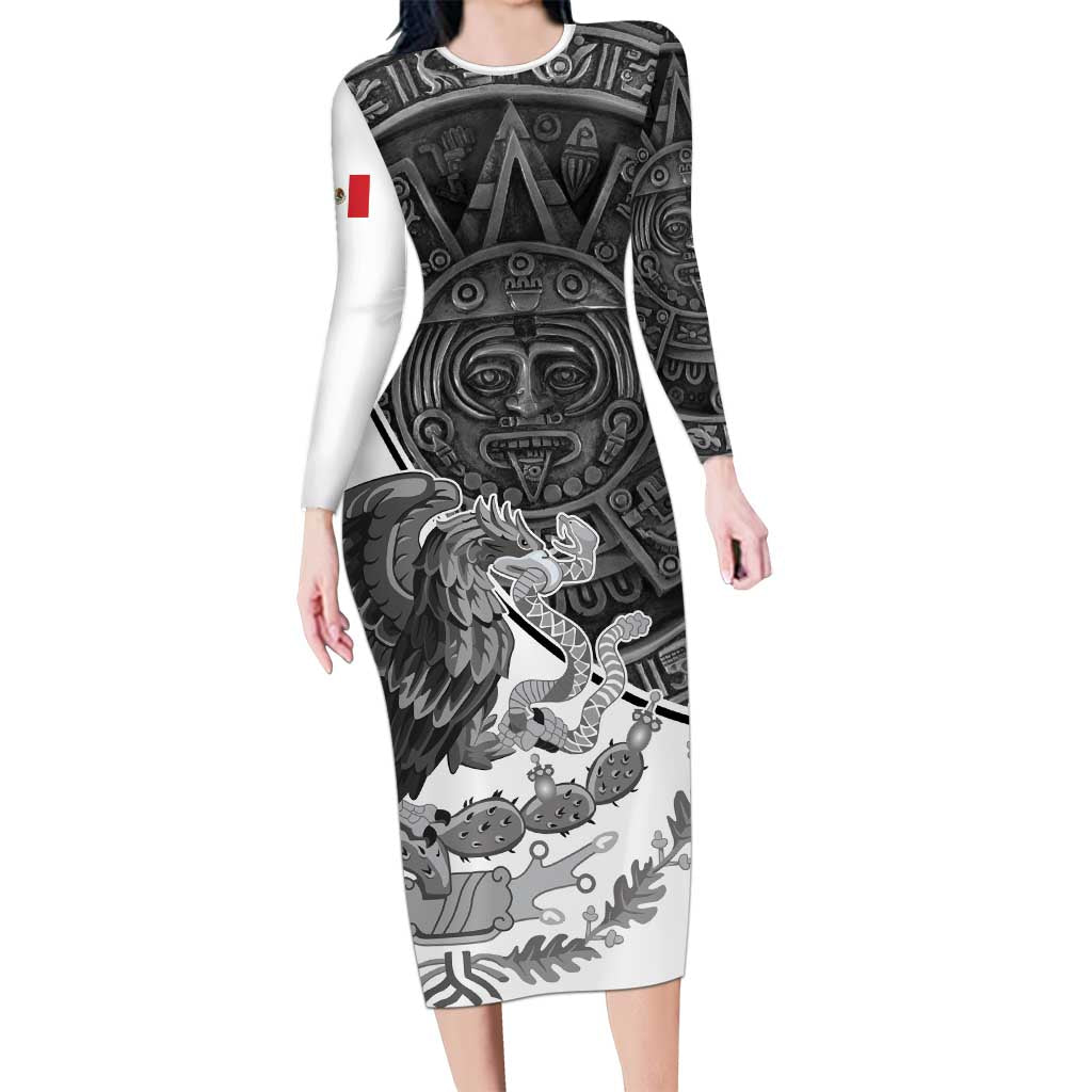 Personalized Mexico Aztec Calendar Family Matching Long Sleeve Bodycon Dress and Hawaiian Shirt Flag and Coat of Arms